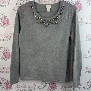 Chico's sweater, jewels crystals, rhinestone Silver Embellished Long Sleeve Top